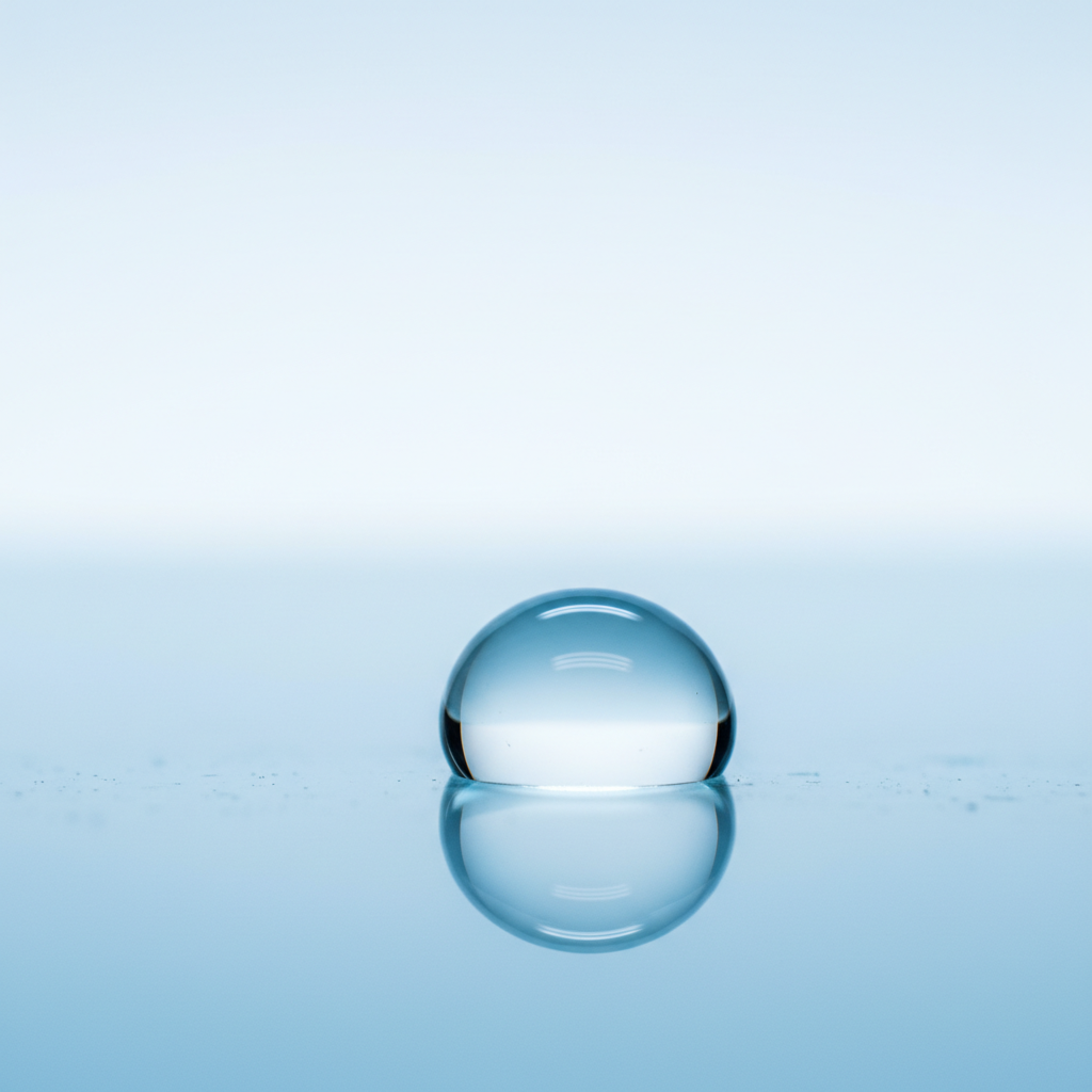 Water droplet representing the double cleanse and hydration steps foundational to K-Beauty routines