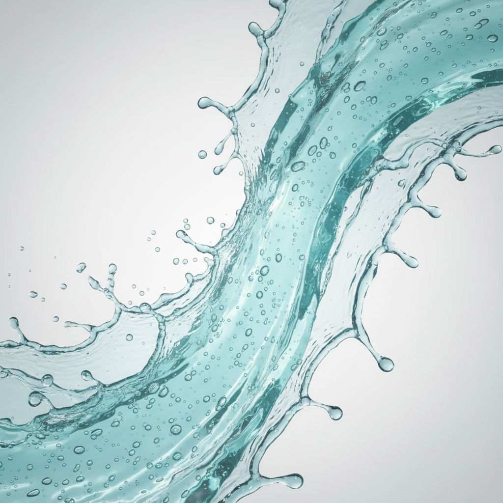 Dynamic water splash representing azelaic acid's multi-action activity on skin